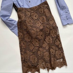 J. Crew Brown Lace Pencil Skirt